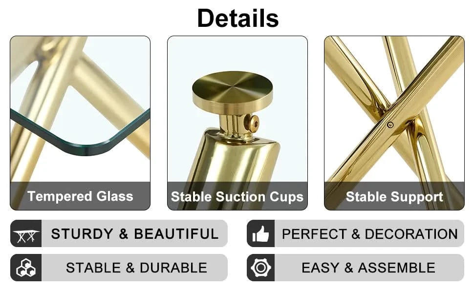 Large Modern Minimalist Rectangular Glass Dining Table for 6-8 with 0.39'Tempered Glass Tabletop and Golden Metal Legs,Kitchen Dining Living Meeting Room Banquet hall, 71' x 35.4' x 30'W1151S00798 Default -DTYStore