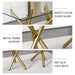 Large Modern Minimalist Rectangular Glass Dining Table for 6-8 with 0.39'Tempered Glass Tabletop and Golden Metal Legs,Kitchen Dining Living Meeting Room Banquet hall, 71' x 35.4' x 30'W1151S00798 Default -DTYStore