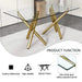 Large Modern Minimalist Rectangular Glass Dining Table for 6-8 with 0.39'Tempered Glass Tabletop and Golden Metal Legs,Kitchen Dining Living Meeting Room Banquet hall, 71' x 35.4' x 30'W1151S00798 Default -DTYStore