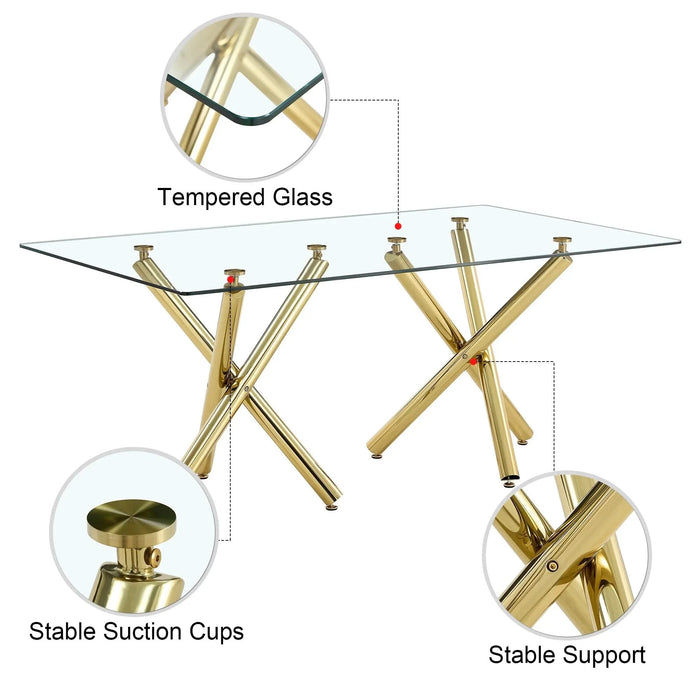 Large Modern Minimalist Rectangular Glass Dining Table for 6-8 with 0.39'Tempered Glass Tabletop and Golden Metal Legs,Kitchen Dining Living Meeting Room Banquet hall, 71' x 35.4' x 30'W1151S00798 Default -DTYStore