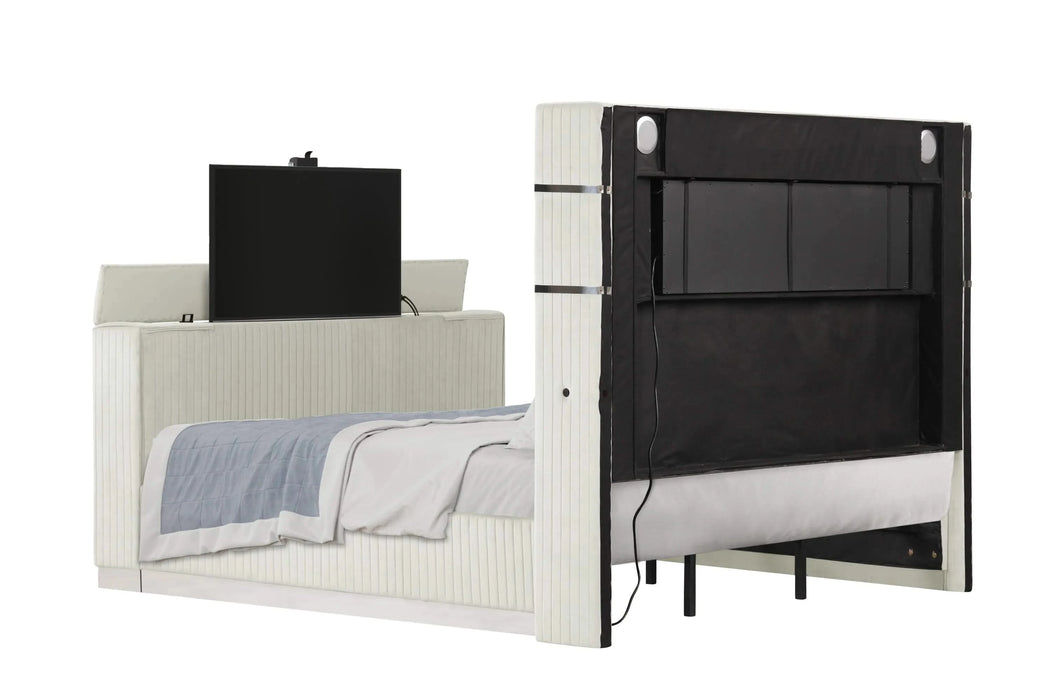 Lavish Modern Style 5 Pc Queen Bedroom Set Made with Fireplace in Headboard & TV stand in Footboard with Wood in Beige Default -DTYStore