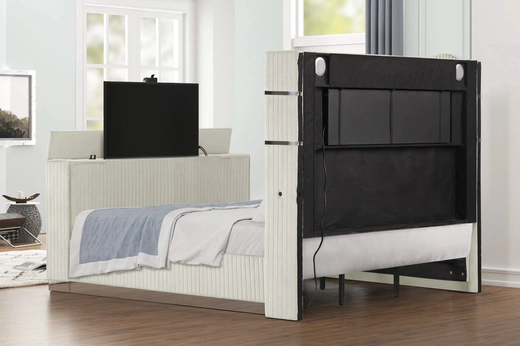 Lavish Modern Style 5 Pc Queen Bedroom Set Made with Fireplace in Headboard & TV stand in Footboard with Wood in Beige Default -DTYStore