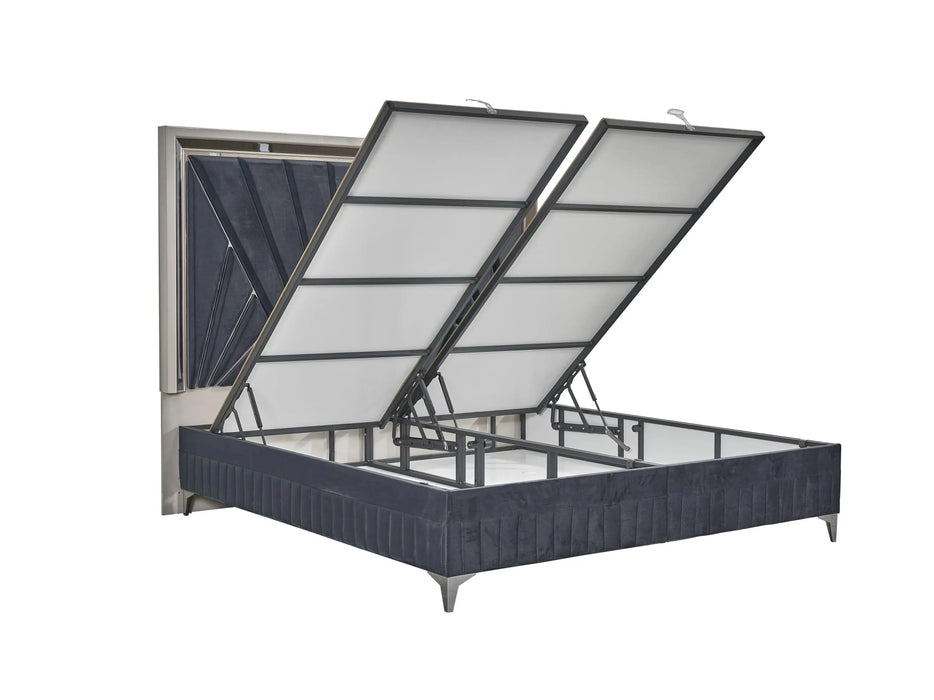 Lavita Modern & Contemporary Style 4 Pc Queen Upholstered Bedroom Set Made with Wood and Gold Accents in River Sand Grey Default -DTYStore