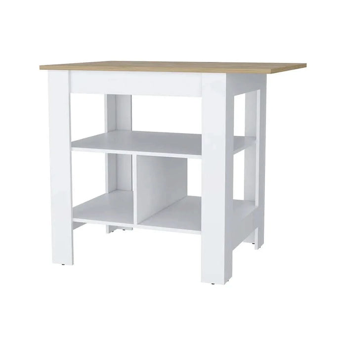 Lisbon Kitchen Island, 3-Tier Shelf and Large Workstation Default -DTYStore