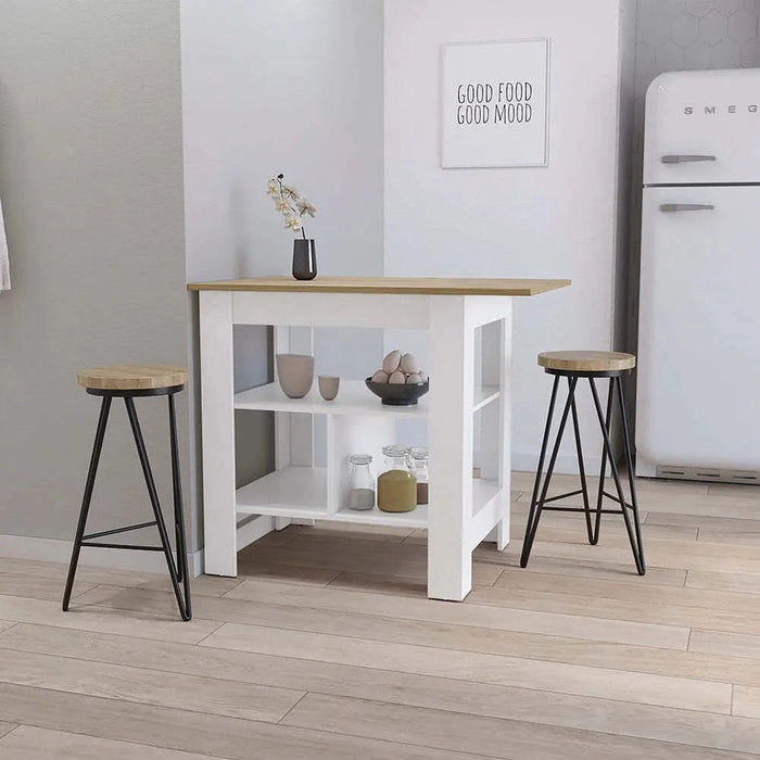 Lisbon Kitchen Island, 3-Tier Shelf and Large Workstation Default -DTYStore
