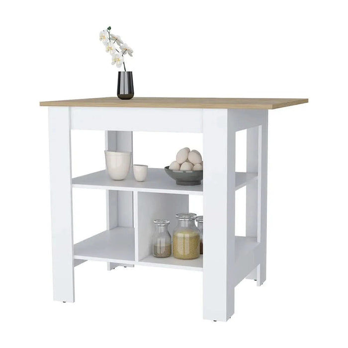 Lisbon Kitchen Island, 3-Tier Shelf and Large Workstation Default -DTYStore