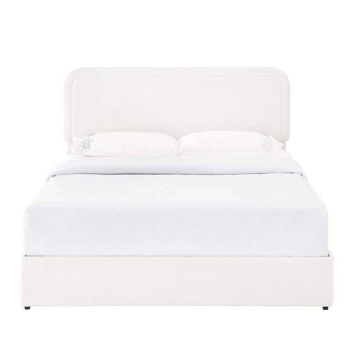 Liv Patented 2-Drawers Storage Bed Queen Size Ivory Boucle Upholstered Platform Bed with Curved Stitched Tufted Headboard Default -DTYStore