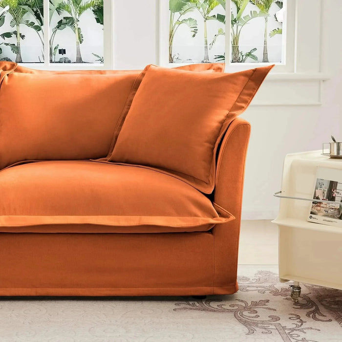 Living Room Sofa Slipcovered Sofa 3 Seater Sofa With 3 Ottomans, Oversized 3-Seat Sleeper Sofa Bed Home Theater Sofa, Chenille Orange -DTYStore