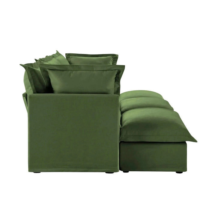 Living Room Sofa Slipcovered Sofa 3 Seater Sofa With 3 Ottomans, Oversized 3-Seat Sleeper Sofa Bed Home Theater Sofa, Chenille Green -DTYStore