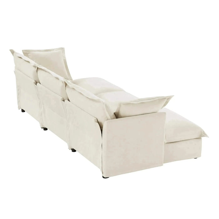 Living Room Sofa Slipcovered Sofa 3 Seater Sofa With 3 Ottomans, Oversized 3-Seat Sleeper Sofa Bed Home Theater Sofa, Chenille Cream -DTYStore