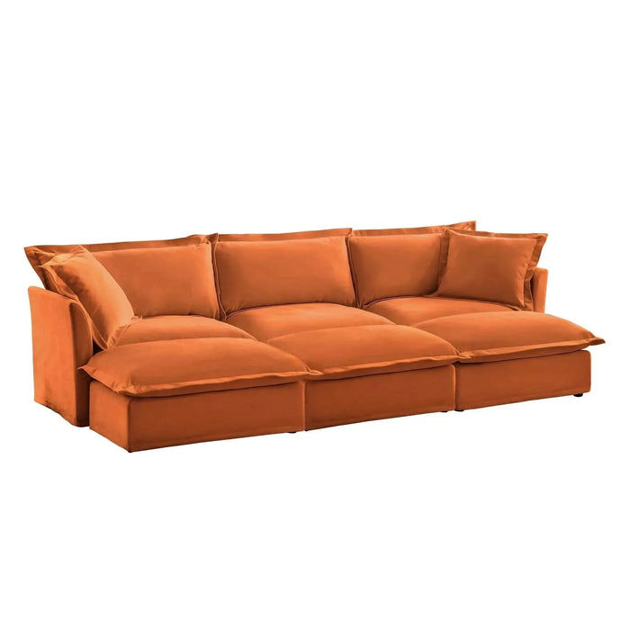 Living Room Sofa Slipcovered Sofa 3 Seater Sofa With 3 Ottomans, Oversized 3-Seat Sleeper Sofa Bed Home Theater Sofa, Chenille Orange -DTYStore