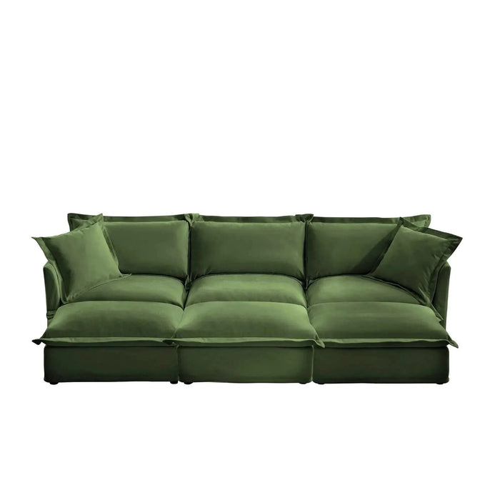 Living Room Sofa Slipcovered Sofa 3 Seater Sofa With 3 Ottomans, Oversized 3-Seat Sleeper Sofa Bed Home Theater Sofa, Chenille Green -DTYStore