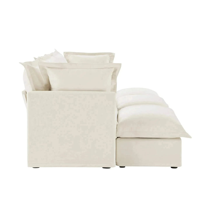 Living Room Sofa Slipcovered Sofa 3 Seater Sofa With 3 Ottomans, Oversized 3-Seat Sleeper Sofa Bed Home Theater Sofa, Chenille Cream -DTYStore