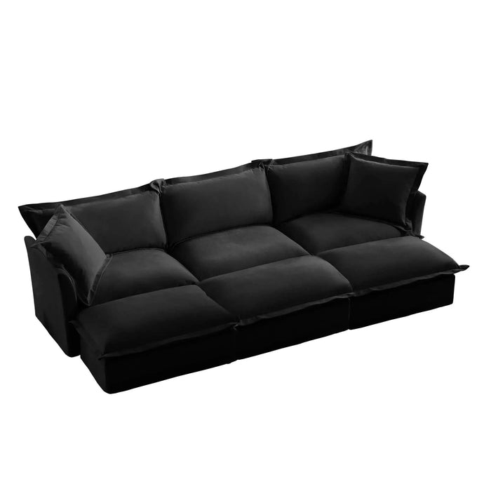 Living Room Sofa Slipcovered Sofa 3 Seater Sofa With 3 Ottomans, Oversized 3-Seat Sleeper Sofa Bed Home Theater Sofa, Chenille Black -DTYStore