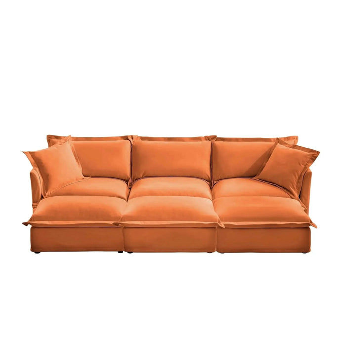 Living Room Sofa Slipcovered Sofa 3 Seater Sofa With 3 Ottomans, Oversized 3-Seat Sleeper Sofa Bed Home Theater Sofa, Chenille Orange -DTYStore