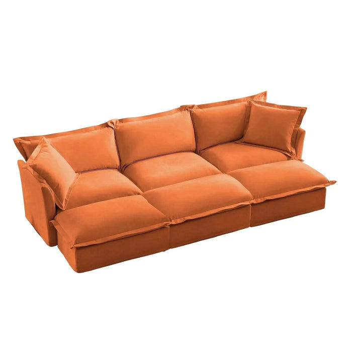 Living Room Sofa Slipcovered Sofa 3 Seater Sofa With 3 Ottomans, Oversized 3-Seat Sleeper Sofa Bed Home Theater Sofa, Chenille Orange -DTYStore