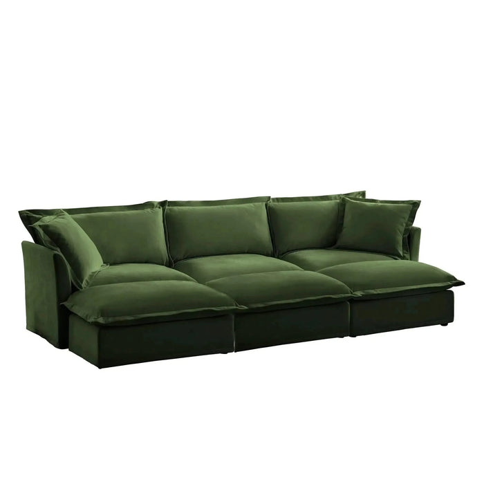 Living Room Sofa Slipcovered Sofa 3 Seater Sofa With 3 Ottomans, Oversized 3-Seat Sleeper Sofa Bed Home Theater Sofa, Chenille Green -DTYStore