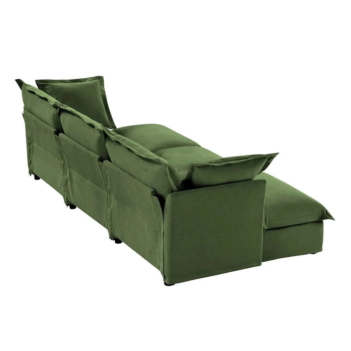 Living Room Sofa Slipcovered Sofa 3 Seater Sofa With 3 Ottomans, Oversized 3-Seat Sleeper Sofa Bed Home Theater Sofa, Chenille Green -DTYStore