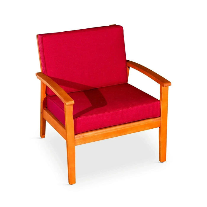 Longs Peak Eucalyptus Outdoor Deep Seat Chair with Cushions Natural Oil Burgundy -DTYStore