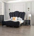 Lovely Attractive Bedroom 3pc Set Queen Size Bed 2x Nightstands Black Fabric Padded HB Wood Legs Default -DTYStore