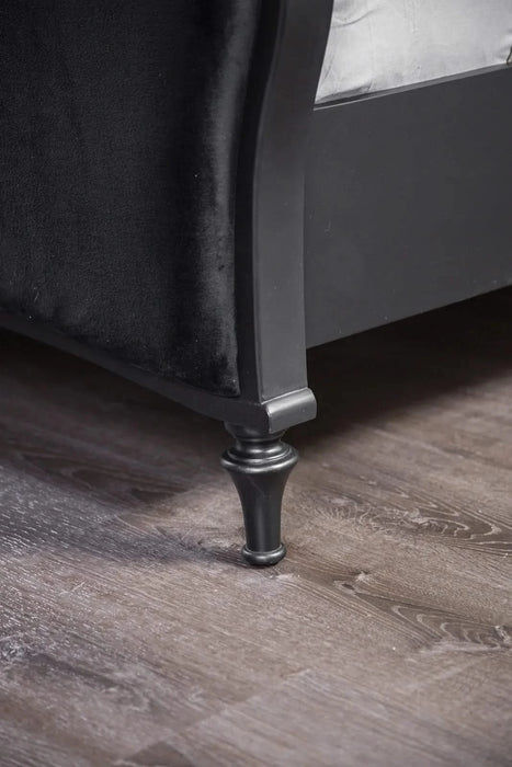 Lovely Attractive Bedroom 3pc Set Queen Size Bed 2x Nightstands Black Fabric Padded HB Wood Legs Default -DTYStore