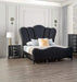 Lovely Attractive Bedroom 3pc Set Queen Size Bed 2x Nightstands Black Fabric Padded HB Wood Legs Default -DTYStore