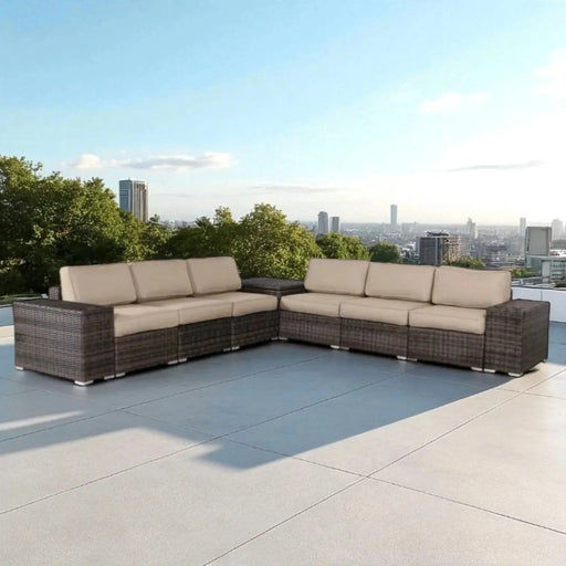 Luxurious Fully Assembled 6-Piece Wicker Patio Seating Group with Cushions in Espresso HDPE Wicker Default -DTYStore