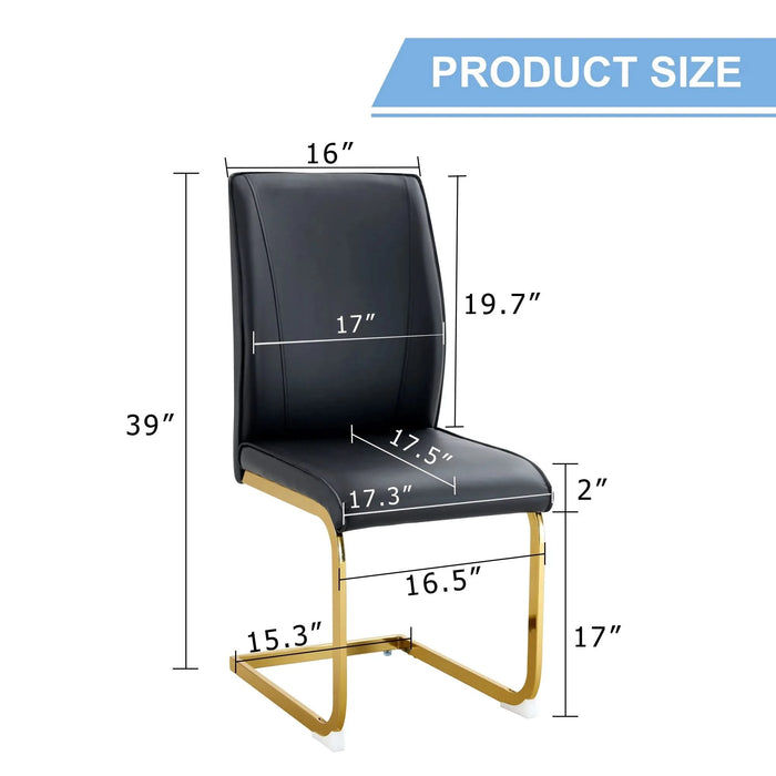 Luxurious and minimalist chair covers, 2 high elasticity dining chairs, black PU material, metal gold arched legs. Default -DTYStore