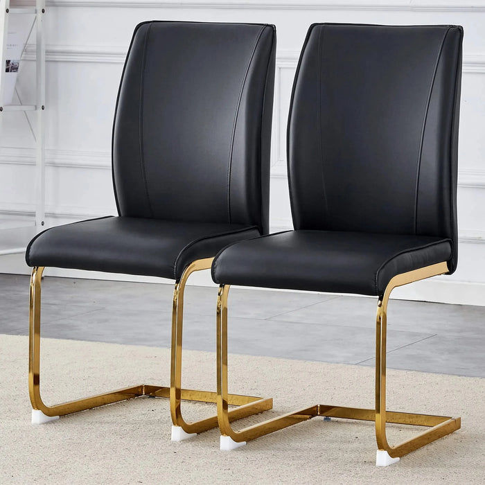 Luxurious and minimalist chair covers, 2 high elasticity dining chairs, black PU material, metal gold arched legs. Default -DTYStore