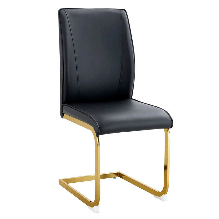 Luxurious and minimalist chair covers, 2 high elasticity dining chairs, black PU material, metal gold arched legs. Default -DTYStore