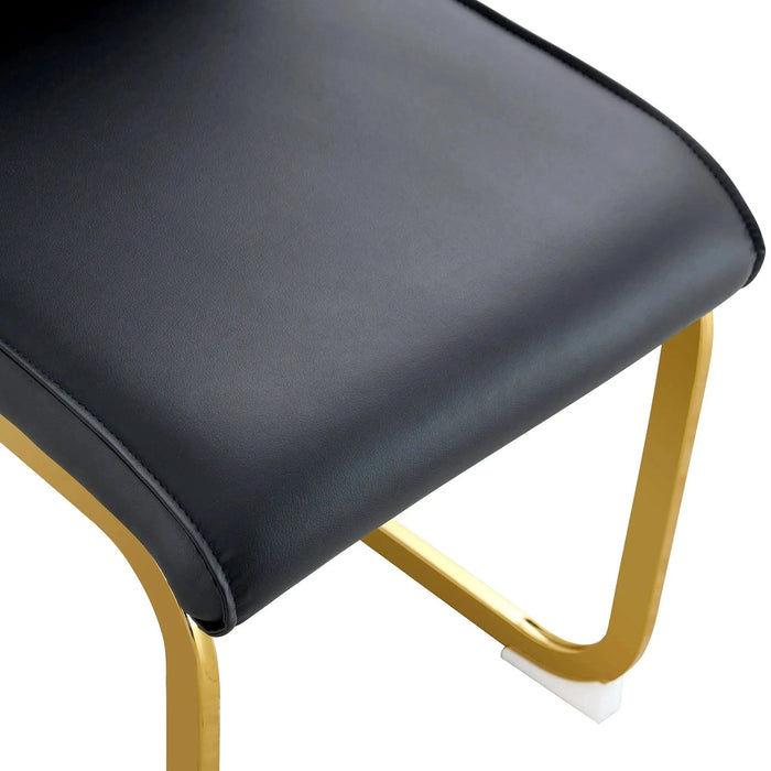 Luxurious and minimalist chair covers, 2 high elasticity dining chairs, black PU material, metal gold arched legs. Default -DTYStore