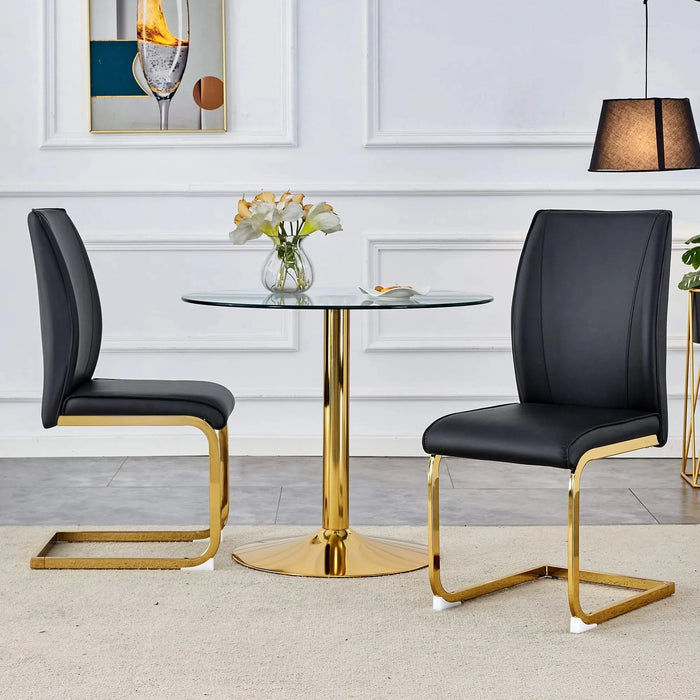 Luxurious and minimalist chair covers, 2 high elasticity dining chairs, black PU material, metal gold arched legs. Default -DTYStore