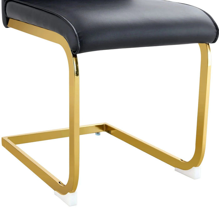 Luxurious and minimalist chair covers, 2 high elasticity dining chairs, black PU material, metal gold arched legs. Default -DTYStore