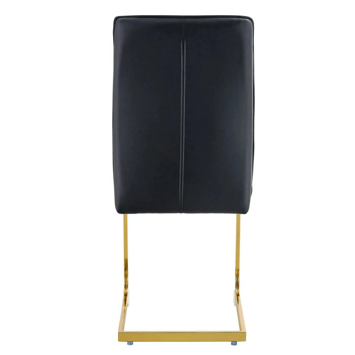 Luxurious and minimalist chair covers, 2 high elasticity dining chairs, black PU material, metal gold arched legs. Default -DTYStore