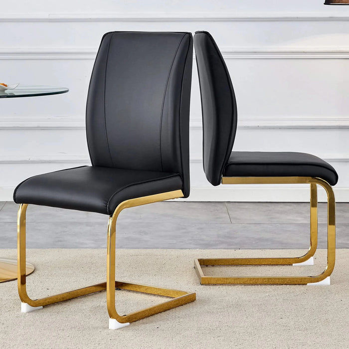Luxurious and minimalist chair covers, 2 high elasticity dining chairs, black PU material, metal gold arched legs. Default -DTYStore