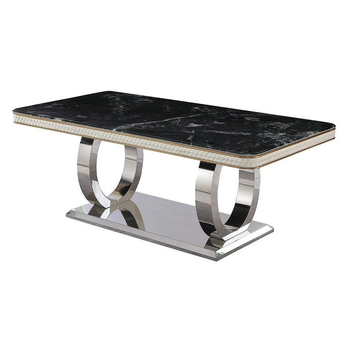 Luxury Modern 78.7in Black Dining Table with Faux Marble Top and Dual Circle Base Default -DTYStore