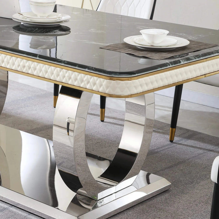 Luxury Modern 78.7in Black Dining Table with Faux Marble Top and Dual Circle Base Default -DTYStore