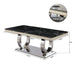 Luxury Modern 78.7in Black Dining Table with Faux Marble Top and Dual Circle Base Default -DTYStore