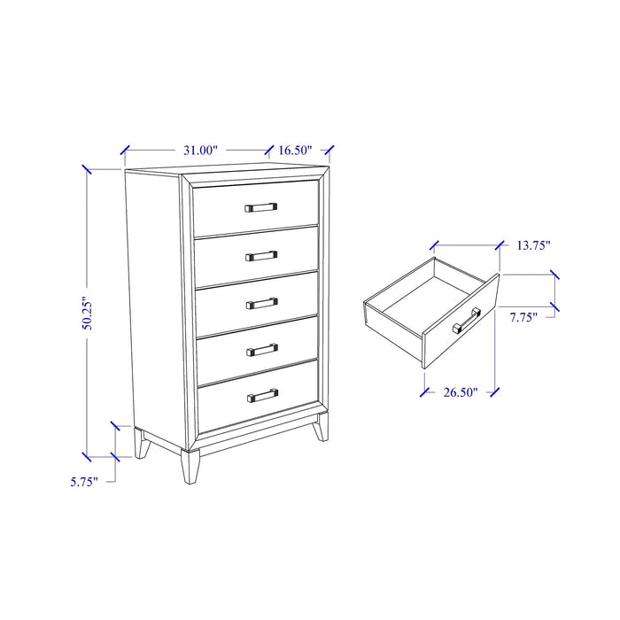MIRAGE White 5PC King Bedroom Set with Rubber Wood and Slats Default -DTYStore