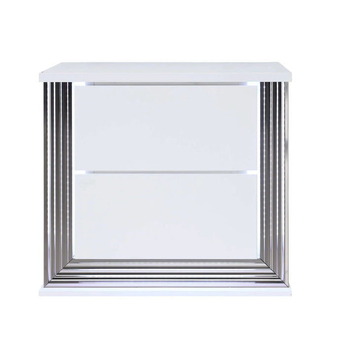 MOON Smooth White King 5PC Bedroom Set with LED Accent and Marble Finish, Solid Wood & MDF Default -DTYStore