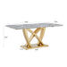 Marble Dining Table for 6 People, 70'' Rectangle Faux Marble Dining Table with Mirrored Finish Stainless Steel Base, Modern Large Size Marble Kitchen Table (Gold,Gray)(only table) Default -DTYStore