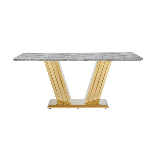 Marble Dining Table for 6 People, 70'' Rectangle Faux Marble Dining Table with Mirrored Finish Stainless Steel Base, Modern Large Size Marble Kitchen Table (Gold,Grey)(only table) Default -DTYStore
