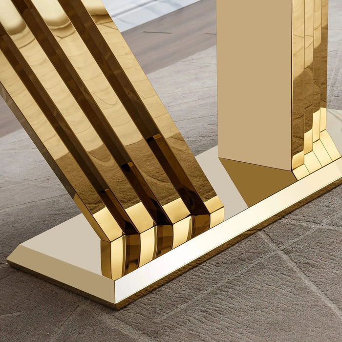 Marble Dining Table for 6 People, 70'' Rectangle Faux Marble Dining Table with Mirrored Finish Stainless Steel Base, Modern Large Size Marble Kitchen Table (Gold,White)(only table) Default -DTYStore