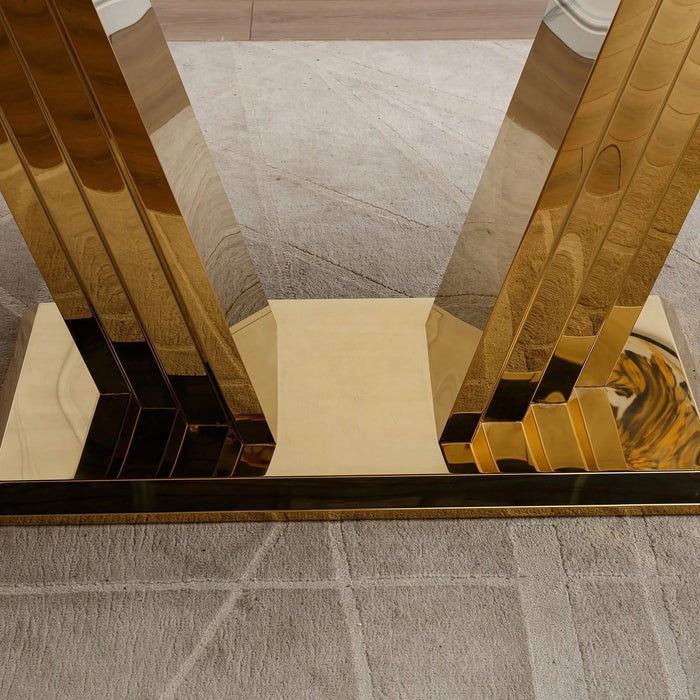 Marble Dining Table for 6 People, 70'' Rectangle Faux Marble Dining Table with Mirrored Finish Stainless Steel Base, Modern Large Size Marble Kitchen Table (Gold,White)(only table) Default -DTYStore