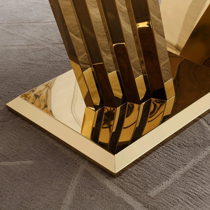 Marble Dining Table for 6 People, 70'' Rectangle Faux Marble Dining Table with Mirrored Finish Stainless Steel Base, Modern Large Size Marble Kitchen Table (Gold,White)(only table) Default -DTYStore