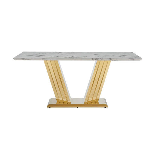 Marble Dining Table for 6 People, 70'' Rectangle Faux Marble Dining Table with Mirrored Finish Stainless Steel Base, Modern Large Size Marble Kitchen Table (Gold,White)(only table) Default -DTYStore