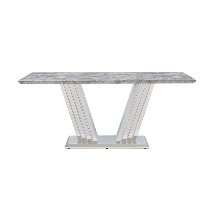 Marble Dining Table for 6 People, 70'' Rectangle Faux Marble Dining Table with Mirrored Finish Stainless Steel Base, Modern Large Size Marble Kitchen Table (Silver,Grey)(only table) Default -DTYStore