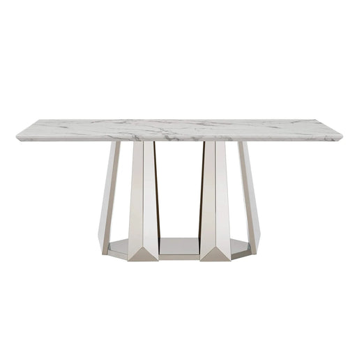 Marble Dining Table for 6 People, 70'' Rectangle Faux Marble Dining Table with Mirrored Finish Stainless Steel Base, Modern Large Size Marble Kitchen Table (Silver,White)(only table) Default -DTYStore