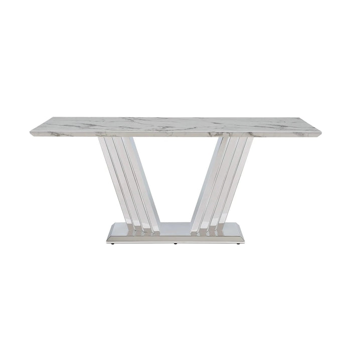 Marble Dining Table for 6 People, 70'' Rectangle Faux Marble Dining Table with Mirrored Finish Stainless Steel Base, Modern Large Size Marble Kitchen Table (Silver,White)(only table) Default -DTYStore