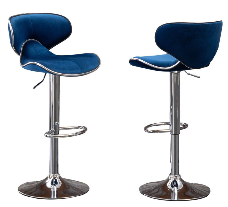 Masaccio Velvet Upholstered Adjustable Swivel Barstool, Set of 2, Blue Default -DTYStore